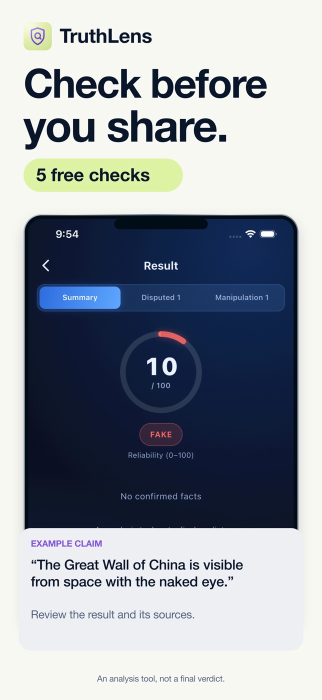 TruthLens app — check before you share